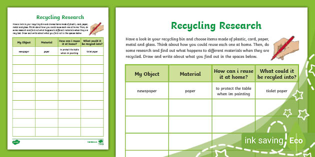 recycling research worksheet teacher made