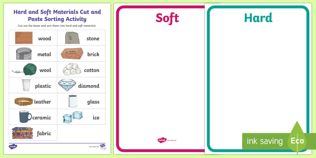 Hard and Soft Materials Cut and Paste Sorting Activity - sorting