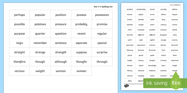 Word Grid Year 3 and 4 Common Exception Words - spelling zapper