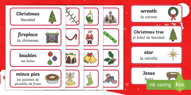 Christmas Topic Word Cards English/Spanish  Christmas Topic Word Cards