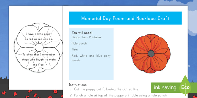 memorial day poem and craft memorial day craft