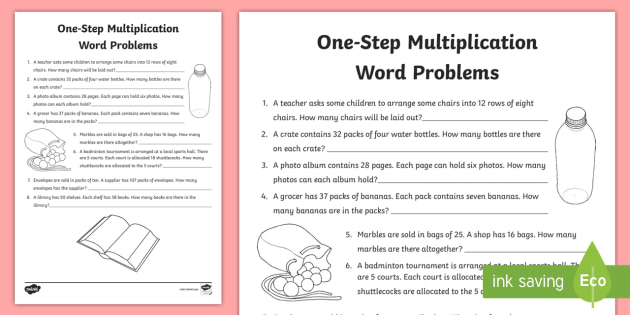 One Step Multiplication Word Problems Worksheet Worksheet