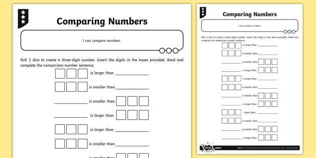 comparing numbers worksheet nz primary resource