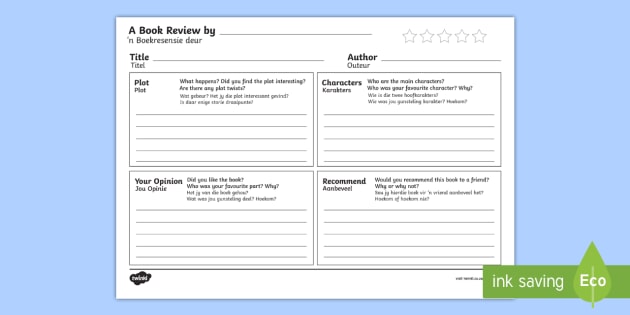 Book Review Writing Template English/Afrikaans - literacy