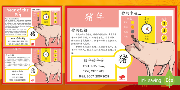 FREE Chinese New Year of the Pig Display Poster English