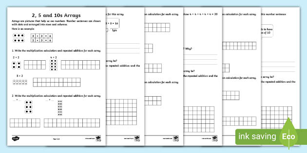 2 5 10s arrays worksheets teacher made