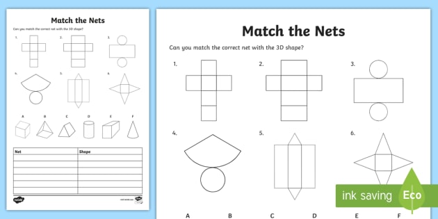 match the 3d shape nets worksheet math resource twinkl