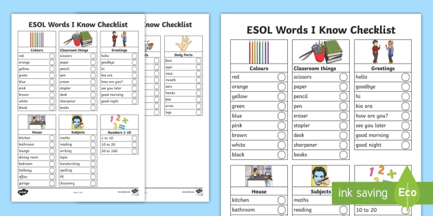 ESOL Worksheets - Words I know Checklist (Teacher-Made) esol-worksheets-words-i-know-checklist-teacher-made