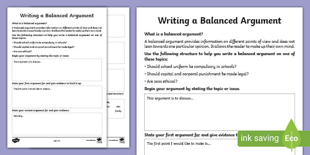 Writing a Balanced Argument Worksheets