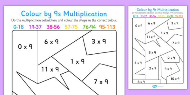 Colour by 9s Multiplication Activity Worksheet