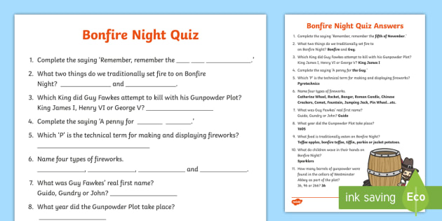 Bonfire Night Quiz For Children Teacher Made Resources