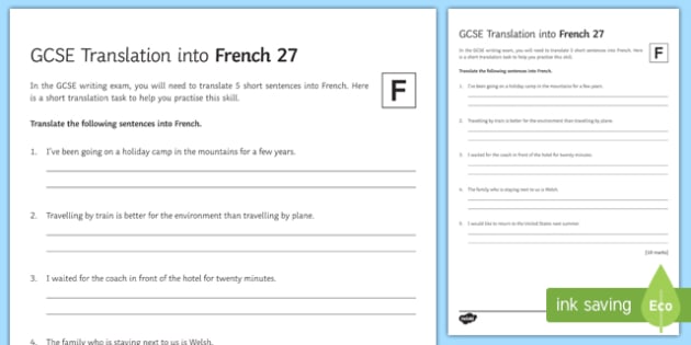 Gcse Translation Into French 27 Foundation Tier Worksheet Worksheet