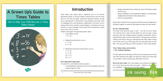 Scotland A Grown Up's Guide to Times Tables How to Help Your