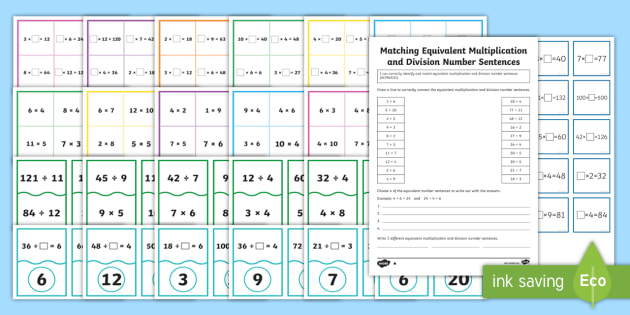  Equivalent Multiplication and Division Number Sentences Resource Pack