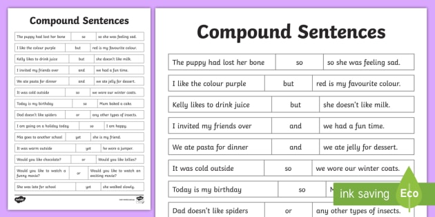 Compound Sentences Cut and Paste Worksheet (teacher made)