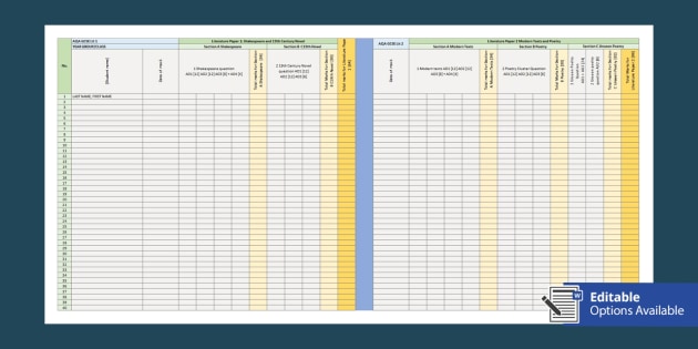 Grade Tracker Spreadsheet Aqa Gcse English Literature