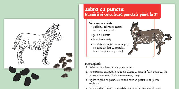 Zebra cu puncte: Numără și calculează punctele până la 31 – Activitate practică