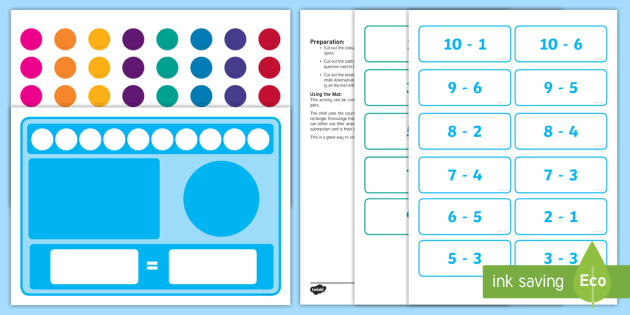 Subtraction within 10 using Counters Activity Maths Mat