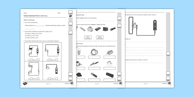 year 4 electricity end of unit assessment teacher made