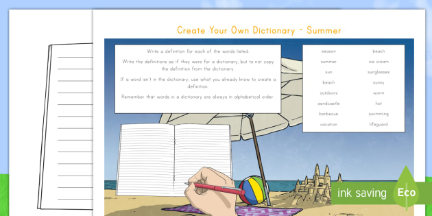 Summer Keywords Create Your Own Dictionary Activity