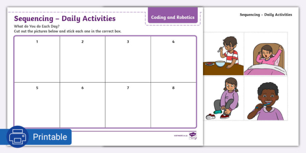 Grade R Robotics and Coding - Term 4 - Coding - Sequencing Worksheet : Daily Activities (CAPS Aligned)