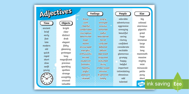 adjectives list to describe a person