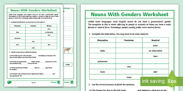 gendered nouns worksheet cfe second level teacher made