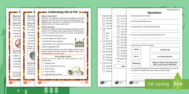 Eid al-Fitr Differentiated Reading Comprehension Activity