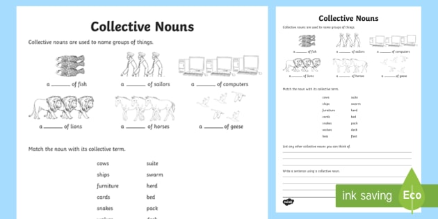 collective nouns worksheet explore teaching resources