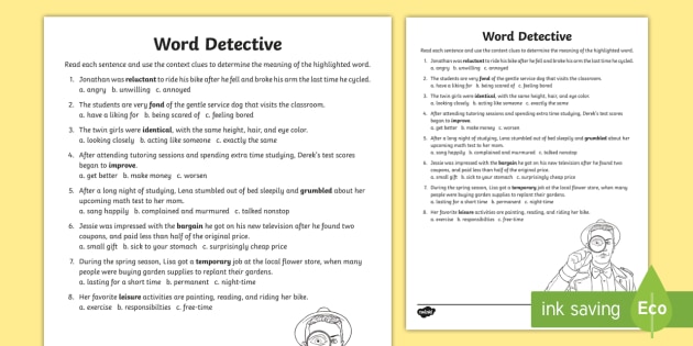 Word Detective Context Clues Activity Ela Resources Usa