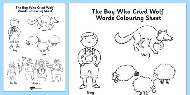 the boy who cried wolf words coloring sheet teacher made