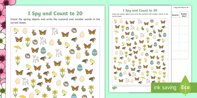 spring themed i spy and count to 20 worksheet teacher made