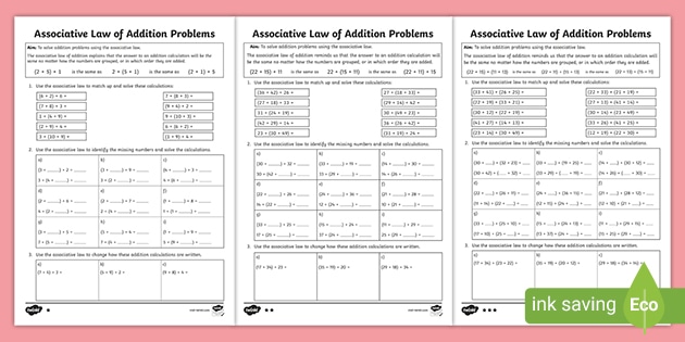 Commutative associative and distributive laws worksheet