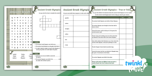 Ancient Greek Olympics Activity Sheets