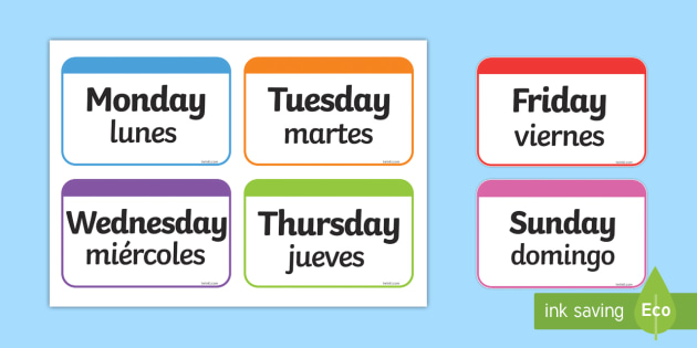 Days of the Week Flashcards in Spanish and English