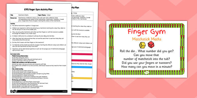 Eyfs Matchstick Maths Finger Gym Activity Plan And Prompt Card Pack