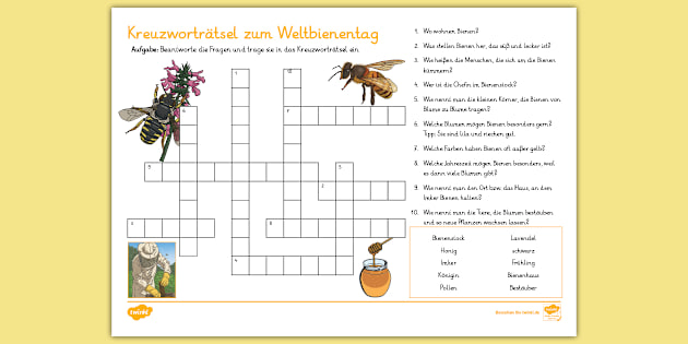 Bienen – Kreuzworträtsel für Kinder in der Grundschule