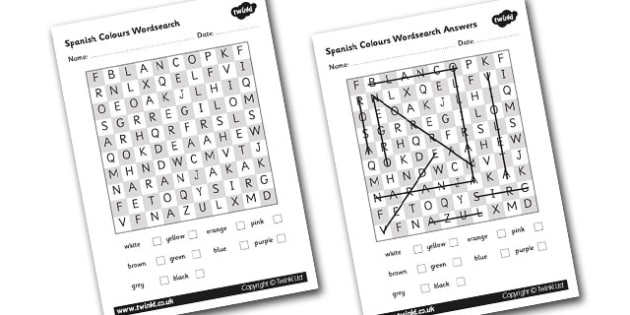 free spanish word search colours primary language resources