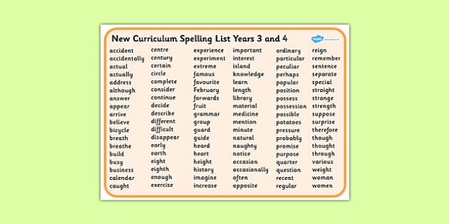 Year 3 Spelling Words National Curriculum Spelling List