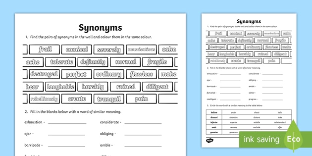 Synonyms Match Worksheet - WordMint