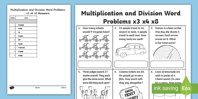 y3 multiplication division word problems 3 4 8 sheet