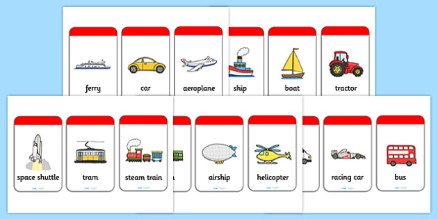 24 Transport Flashcards / Image Cards for Kids preschoolers