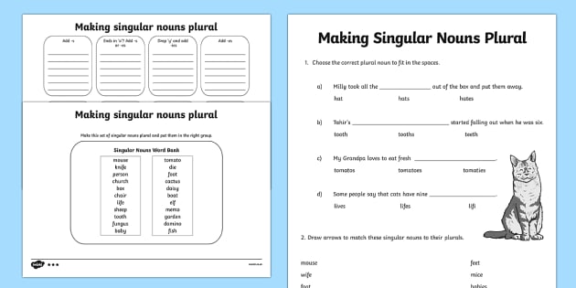 making singular nouns plural worksheet worksheet differentiated