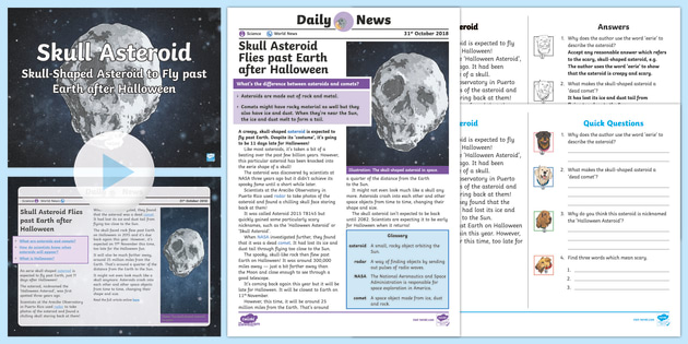 Skull-Shaped Asteroid Reading Comprehension | Twinkl