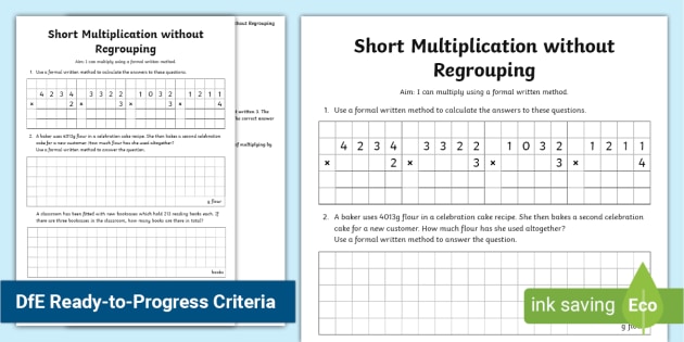 short multiplication without regrouping activity sheet