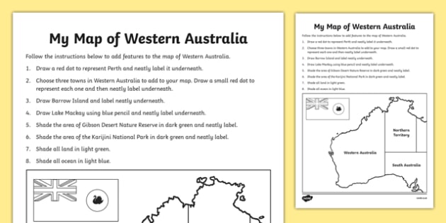 my map of western australia worksheet worksheet