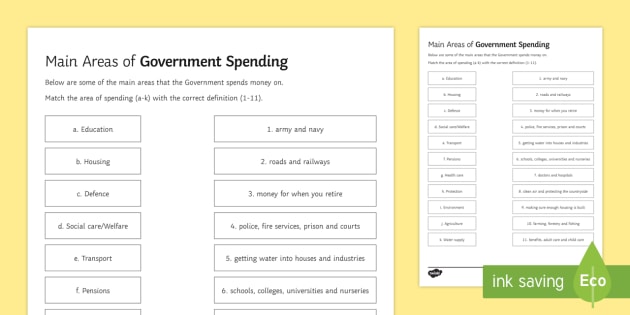 main-areas-of-government-spending-matching-worksheet-worksheet-secondary