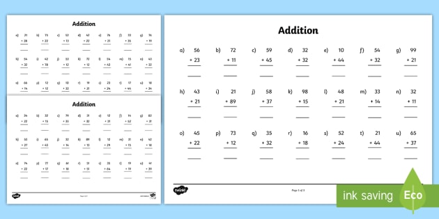 2-Digit Numbers Addition Worksheets (teacher made)