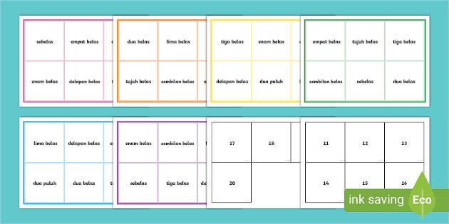 Numbers Words Bingo 11 20 Indonesian