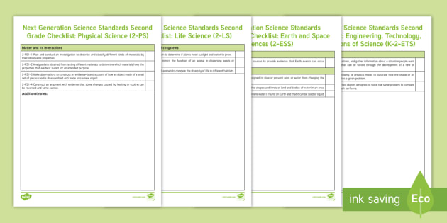 Next Generation Science Standards Second Grade Checklist